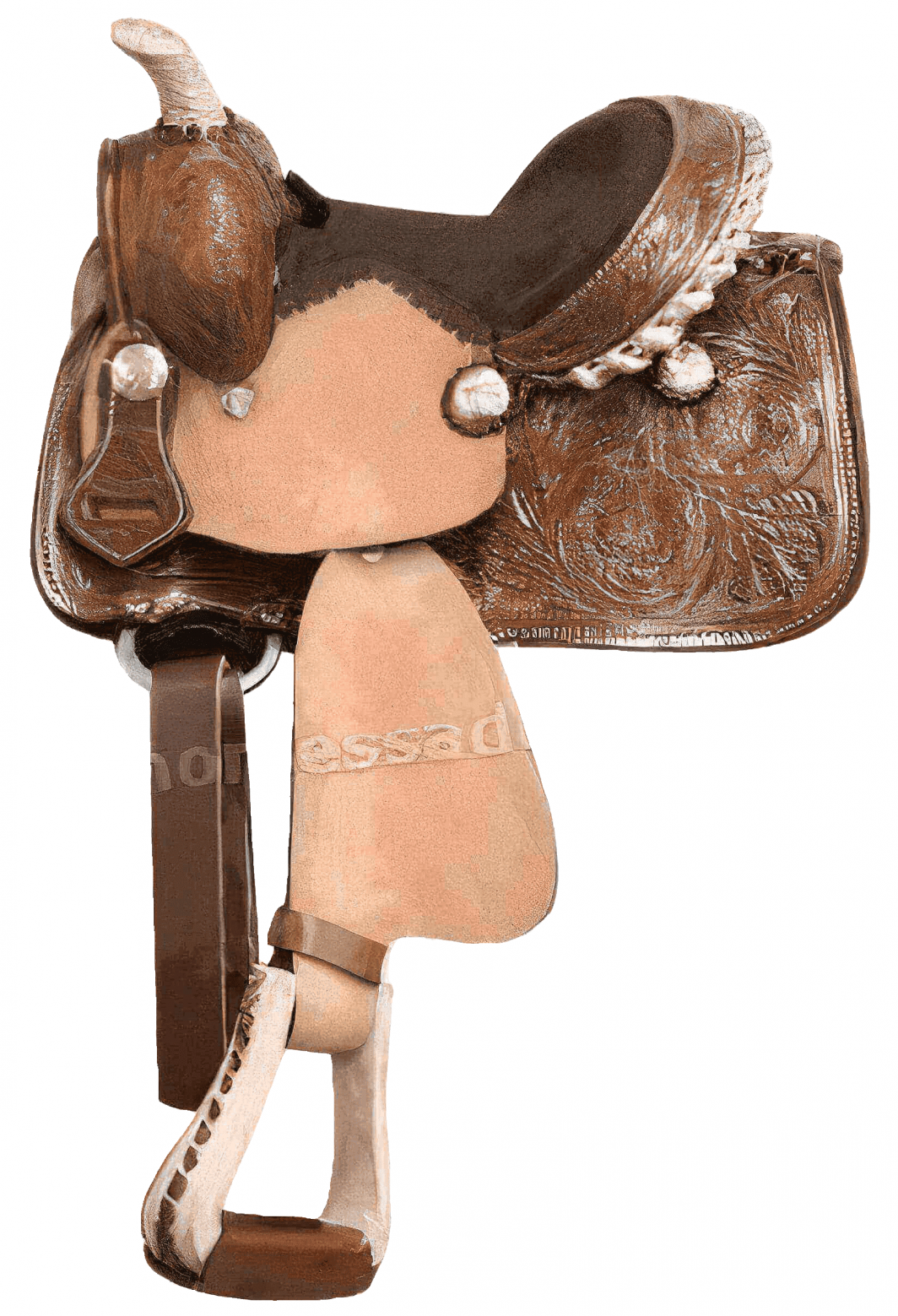 Pony Saddle w Floral Tooled Leather _ Engraved Silver Conchos